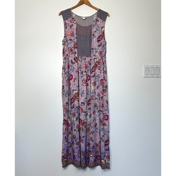 Sundance Sleeveless Maxi Dress Size XL Floral Purple Pockets Patchwork - Picture 1 of 11